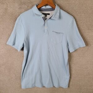 Tahari Shirt Mens‎ Medium Blue Polo Golf Rugby Cotton Preppy Powder Pocket